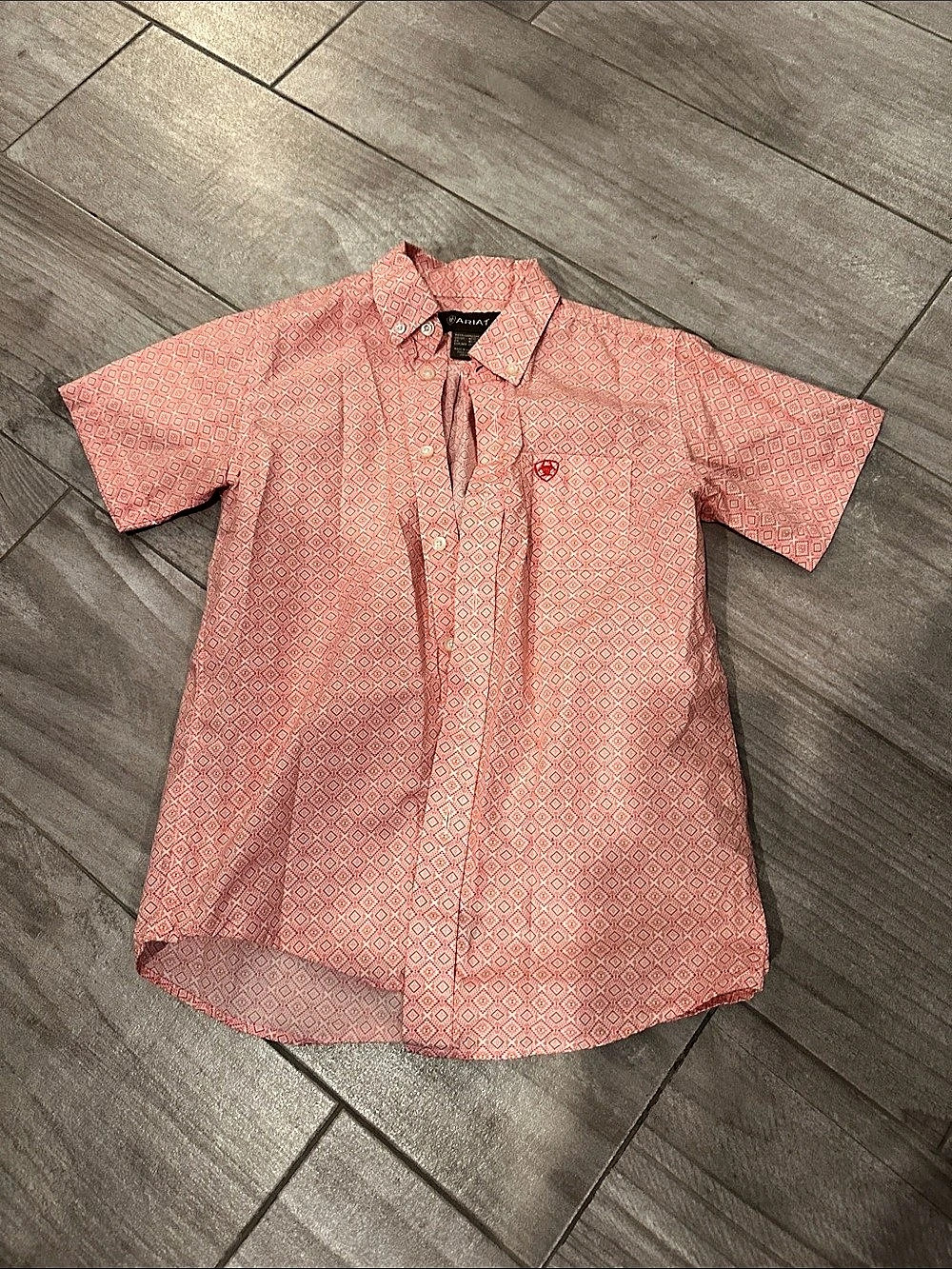 Ariat Boys' Garcon Geometric Short Sleeve Shirt in Pink Boys M (10/12)